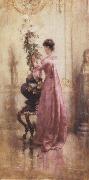 Eugene Joors Woman with Chrysanthemums USA oil painting artist